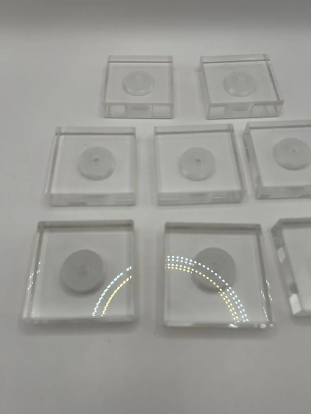 Lot of 8 Clear Acrylic Lucite Display Mount Blocks 2” Square Recessed Center